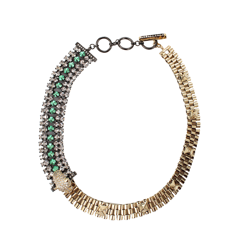 IOSSELLIANI-Bi-Collar Green Stud Necklace-BRASS