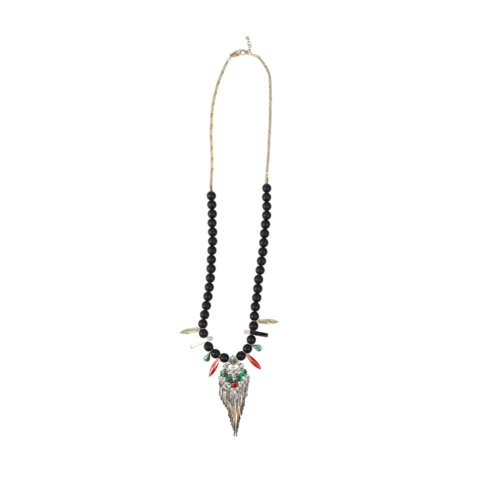 IOSSELLIANI-Black Agate Pendant Fringe Necklace-BRASS