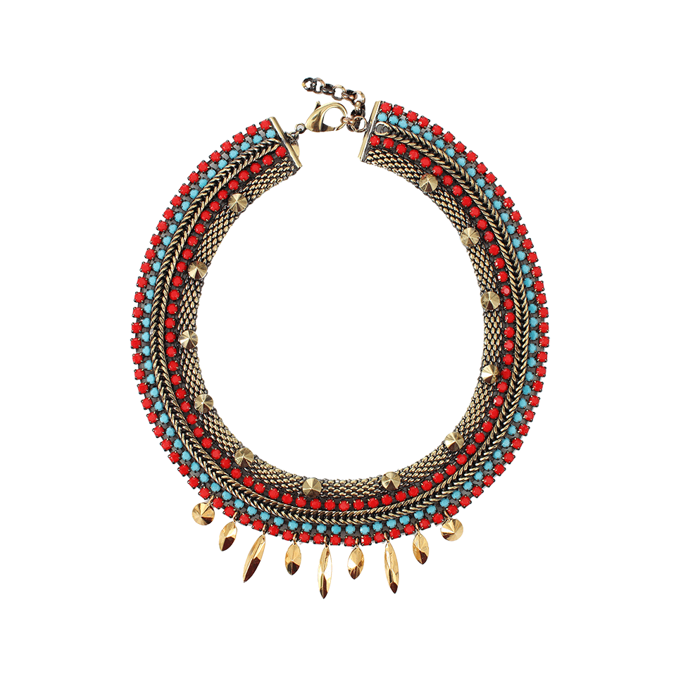 IOSSELLIANI-Studded Red And Turquoise Necklace-BRASS