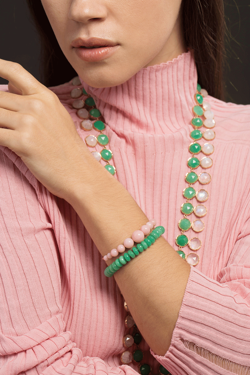 IRENE NEUWIRTH JEWELRY-Chrysoprase Bead Bracelet-YELLOW GOLD