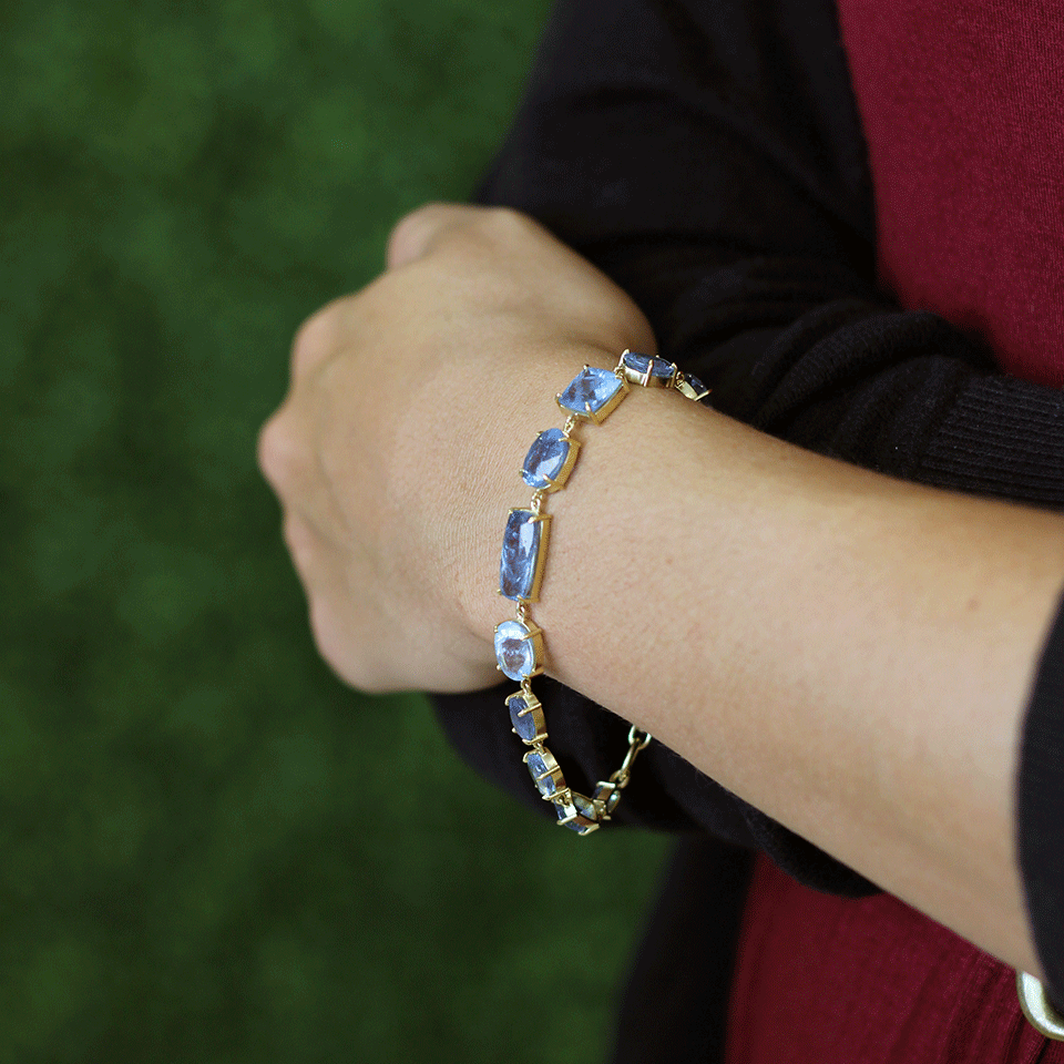 IRENE NEUWIRTH JEWELRY-Mixed Shape Fine Aquamarine Bracelet-YELLOW GOLD