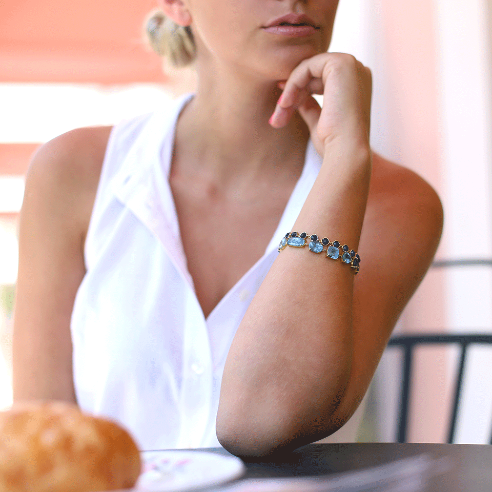 IRENE NEUWIRTH JEWELRY-Mixed Shape Fine Aquamarine Bracelet-YELLOW GOLD