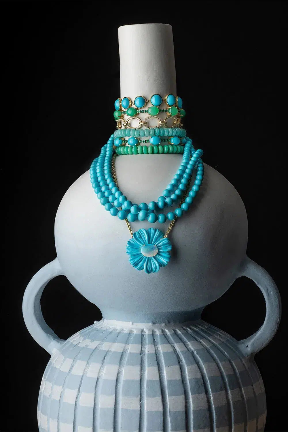 IRENE NEUWIRTH JEWELRY-Turquoise and Emerald Tennis Bracelet-YELLOW GOLD