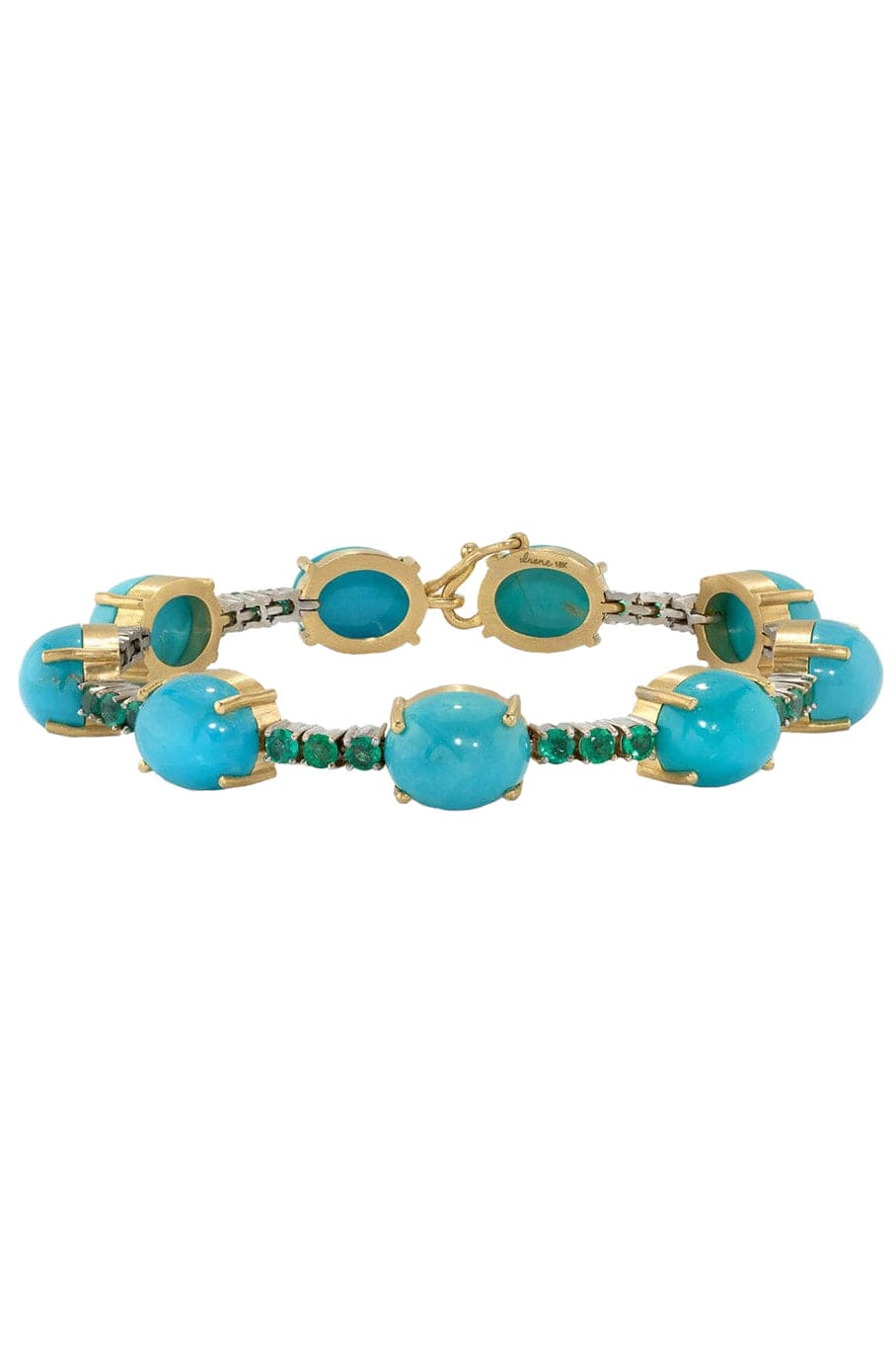 IRENE NEUWIRTH JEWELRY-Turquoise and Emerald Tennis Bracelet-YELLOW GOLD