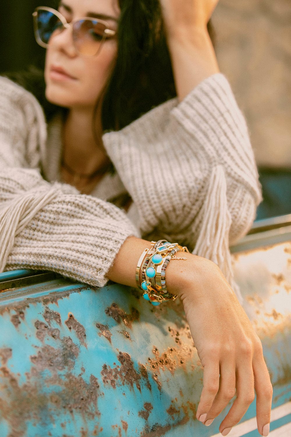 IRENE NEUWIRTH JEWELRY-Turquoise Medium Classic Link Bracelet-YELLOW GOLD