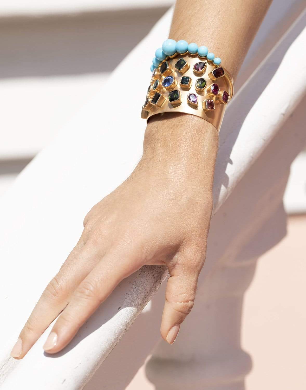 IRENE NEUWIRTH JEWELRY-Kingman Turquoise Sphere Cuff-YELLOW GOLD
