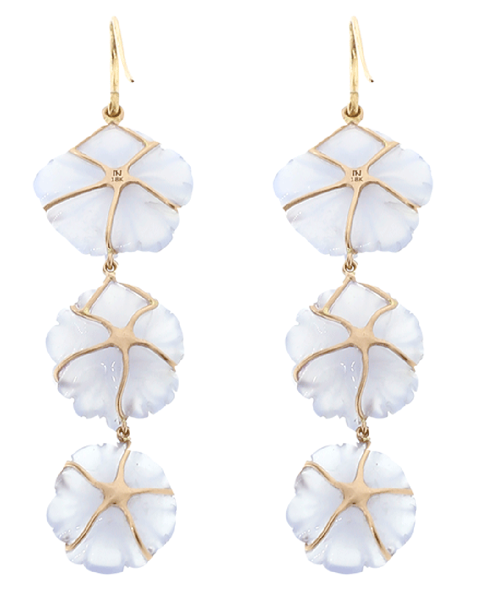 IRENE NEUWIRTH JEWELRY-Blue Chalcedony Carved Flower Earrings-ROSE GOLD
