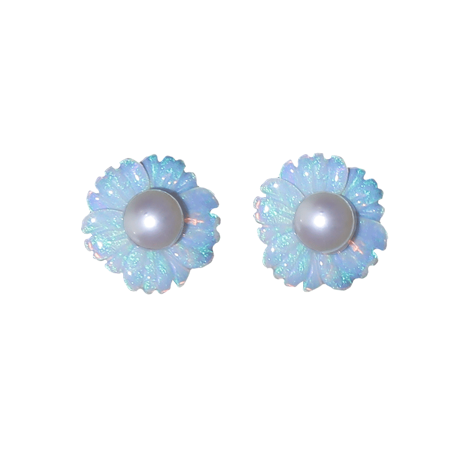 IRENE NEUWIRTH JEWELRY-Carved Opal Pearl Flower Earrings-ROSE GOLD