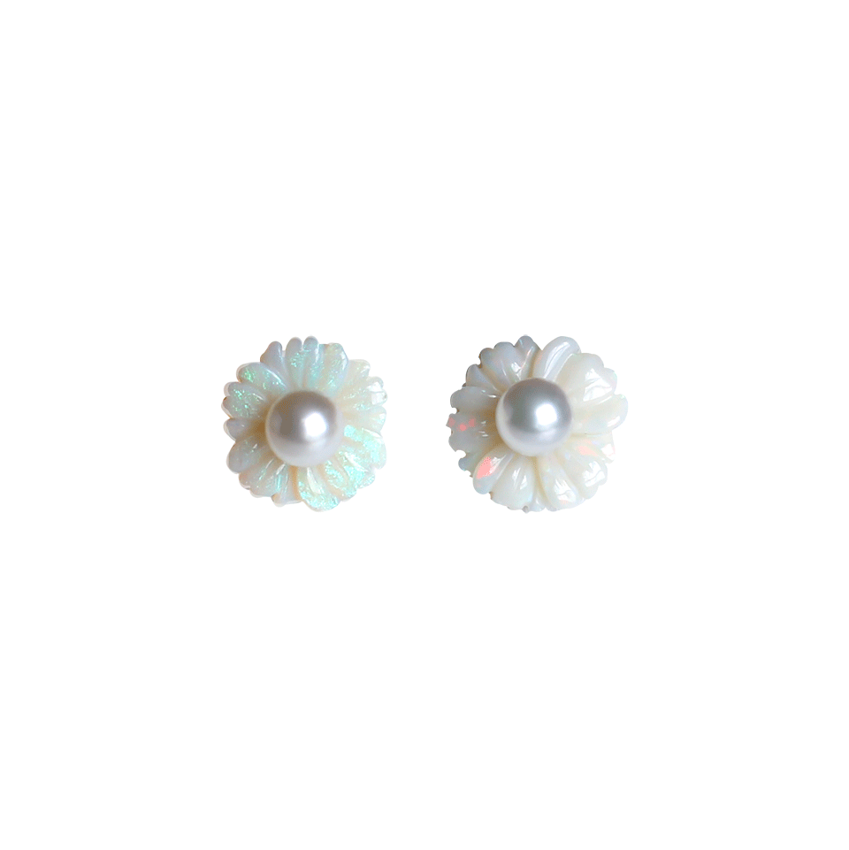 IRENE NEUWIRTH JEWELRY-Carved Opal Pearl Flower Earrings-ROSE GOLD