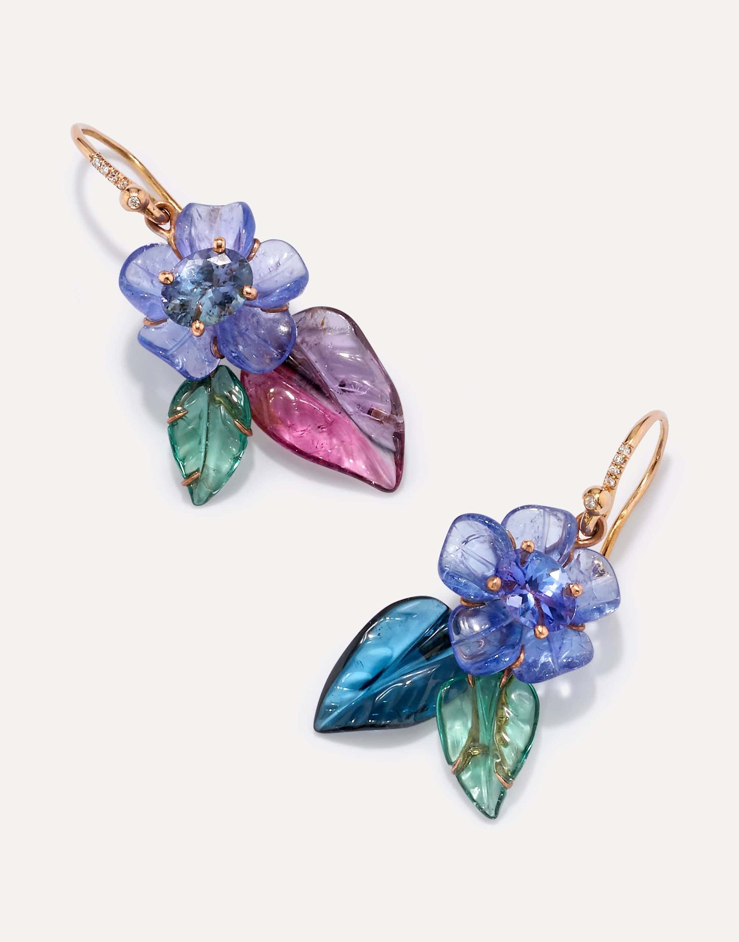 IRENE NEUWIRTH JEWELRY-Carved Tanzanite Flower Earrings-ROSE GOLD
