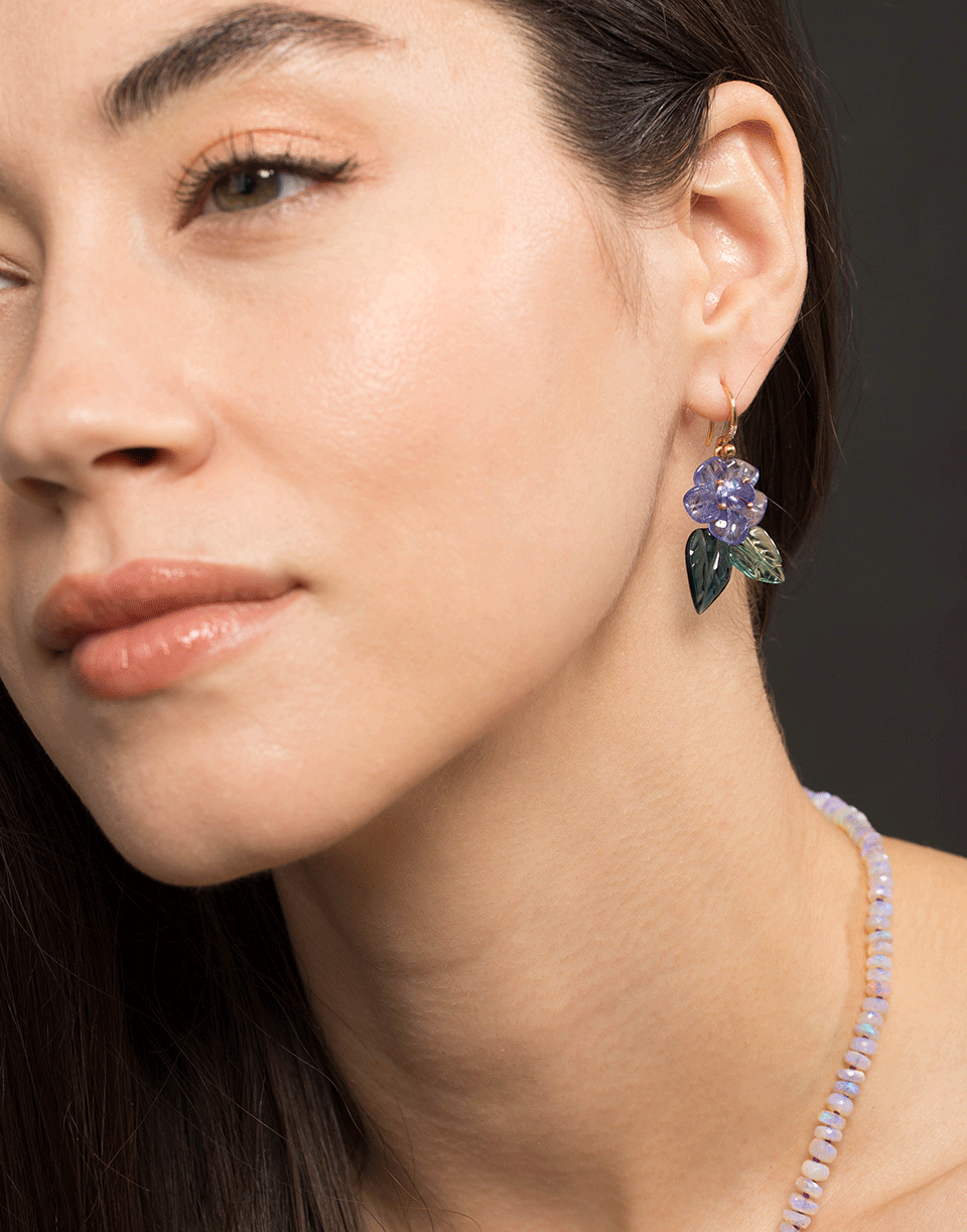 IRENE NEUWIRTH JEWELRY-Carved Tanzanite Flower Earrings-ROSE GOLD
