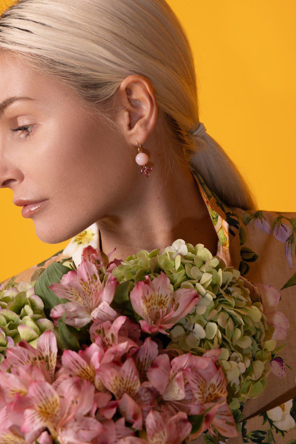 IRENE NEUWIRTH JEWELRY-Classic Cabochon Pink Opal Earrings-ROSE GOLD