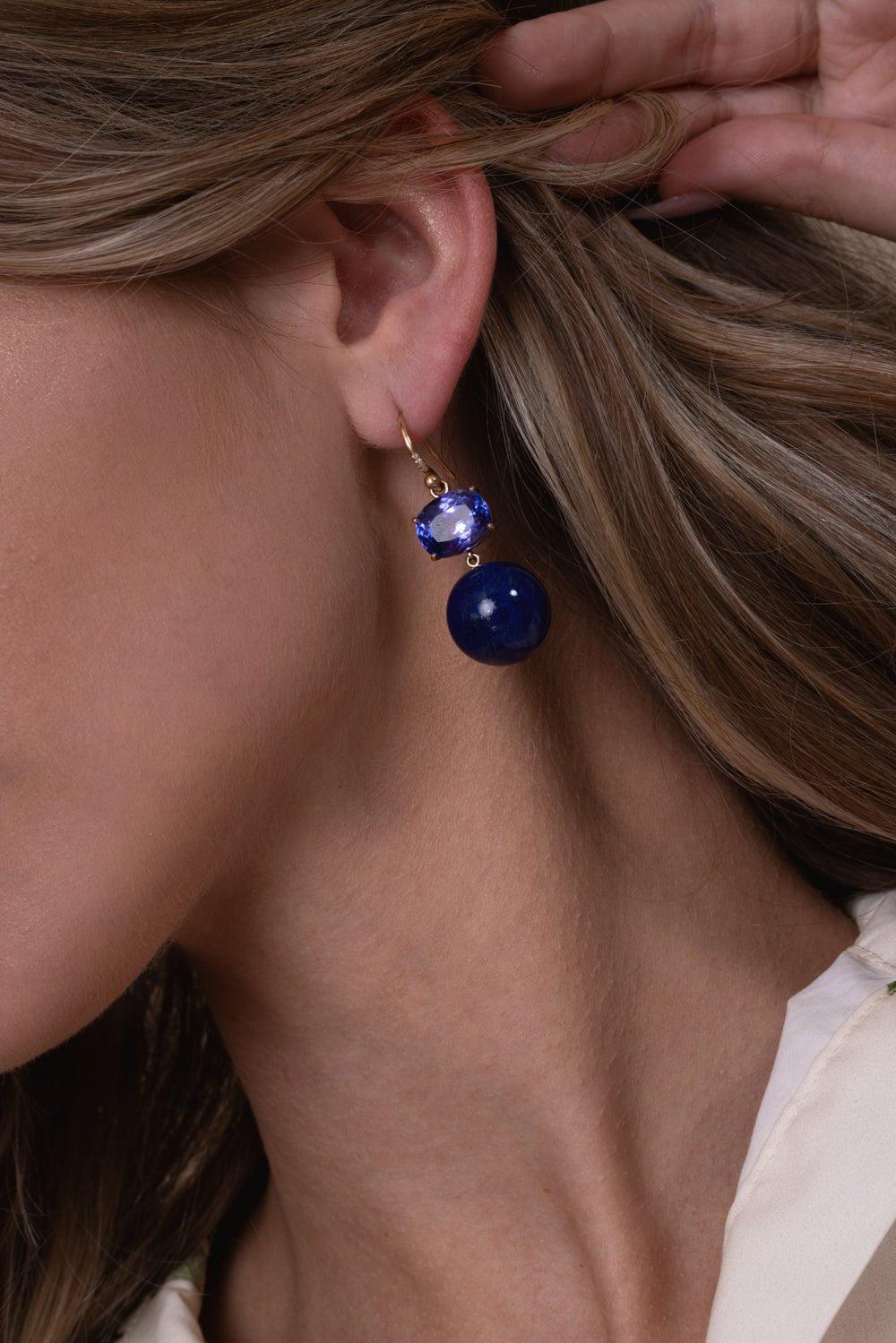 IRENE NEUWIRTH JEWELRY-Gumball Tanzanite Lapis Earrings-ROSE GOLD