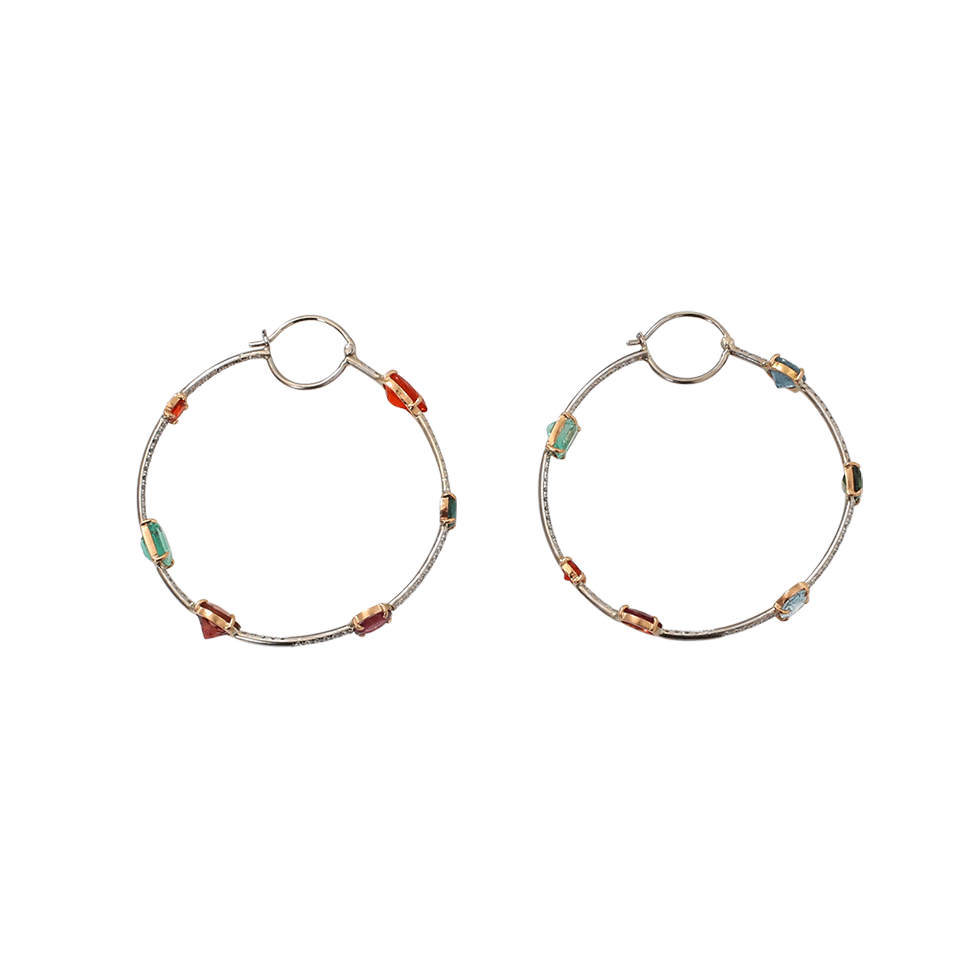 IRENE NEUWIRTH JEWELRY-Mixed Stone Diamond Hoop Earrings-ROSE GOLD