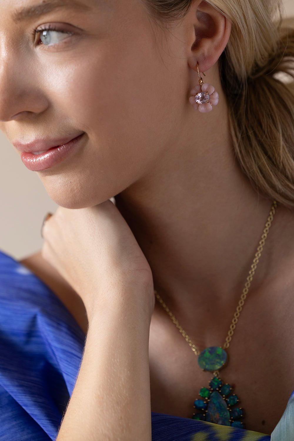  IRENE NEUWIRTH JEWELRY-Opal Tropical Flower Earrings-ROSE GOLD 
