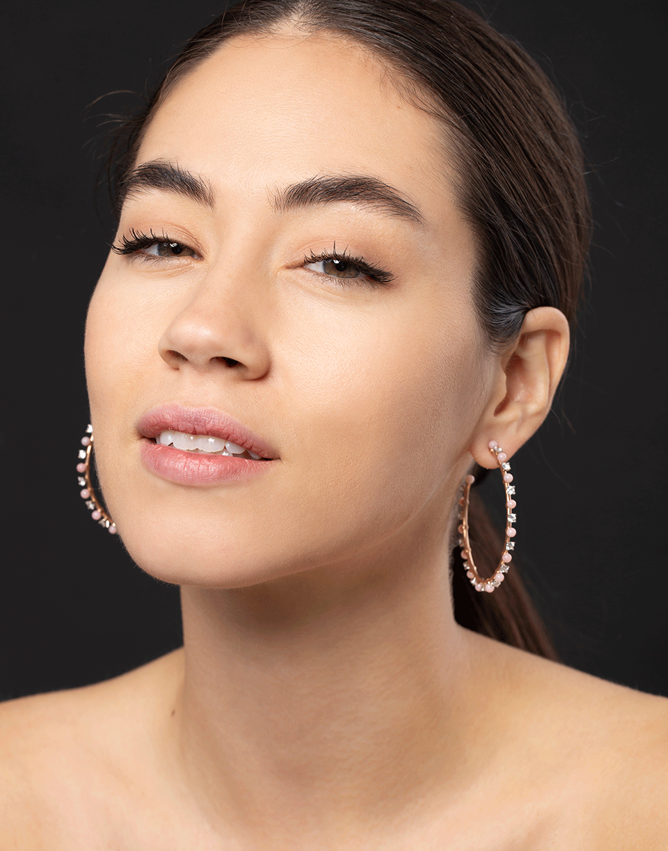 IRENE NEUWIRTH JEWELRY-Pink Opal and Full Cut Diamond Hoops-ROSE GOLD