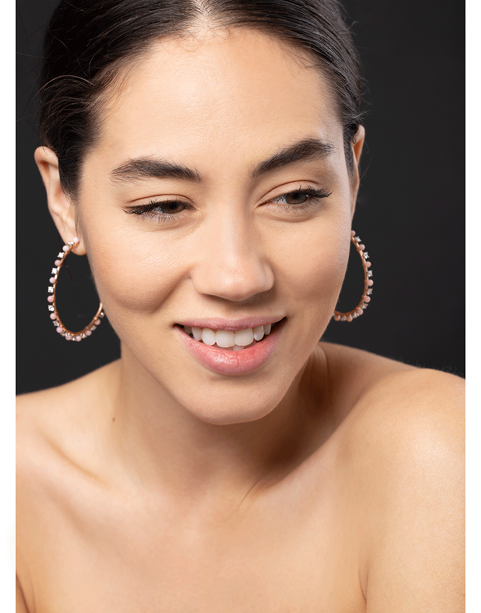 IRENE NEUWIRTH JEWELRY-Pink Opal and Full Cut Diamond Hoops-ROSE GOLD