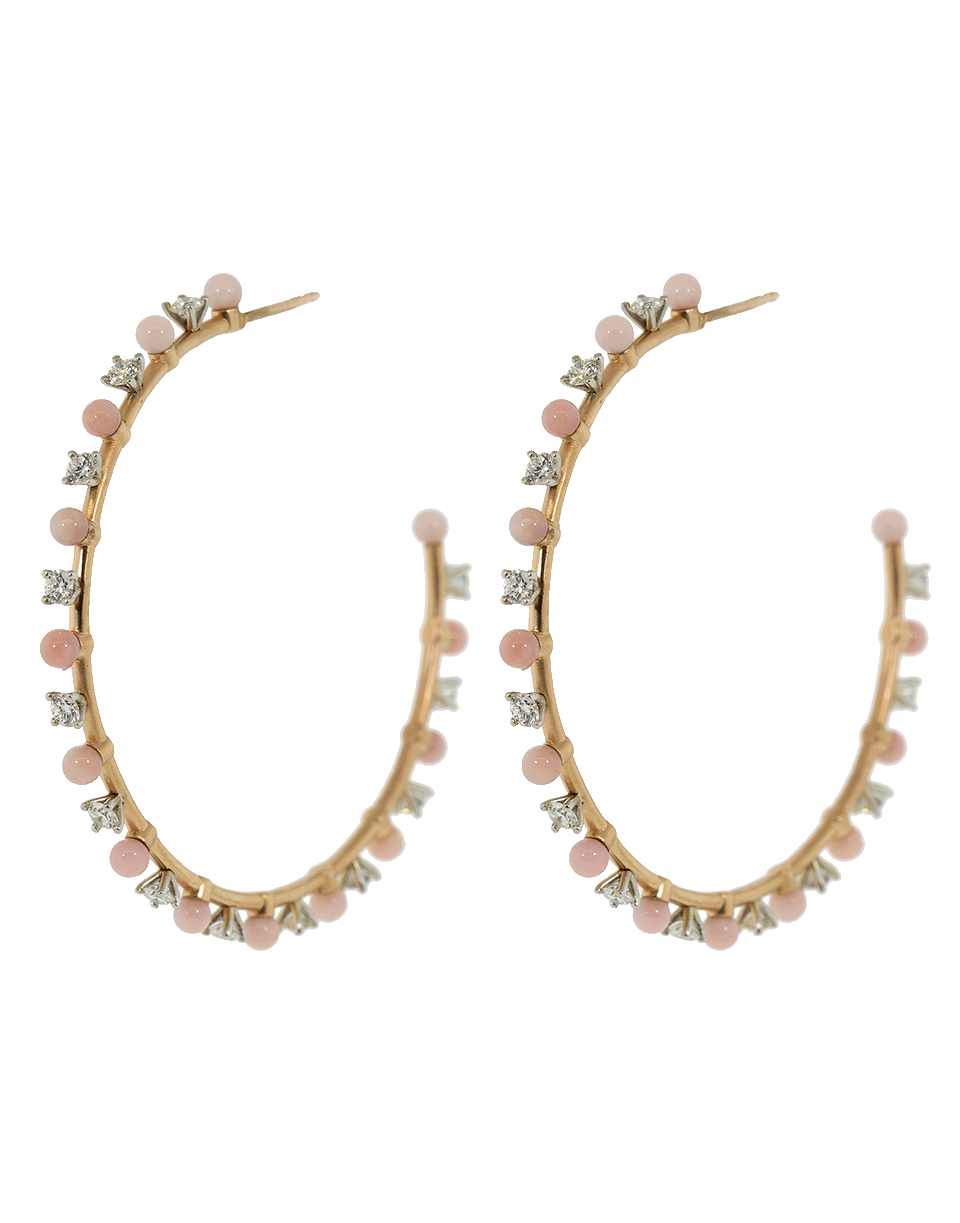 IRENE NEUWIRTH JEWELRY-Pink Opal and Full Cut Diamond Hoops-ROSE GOLD