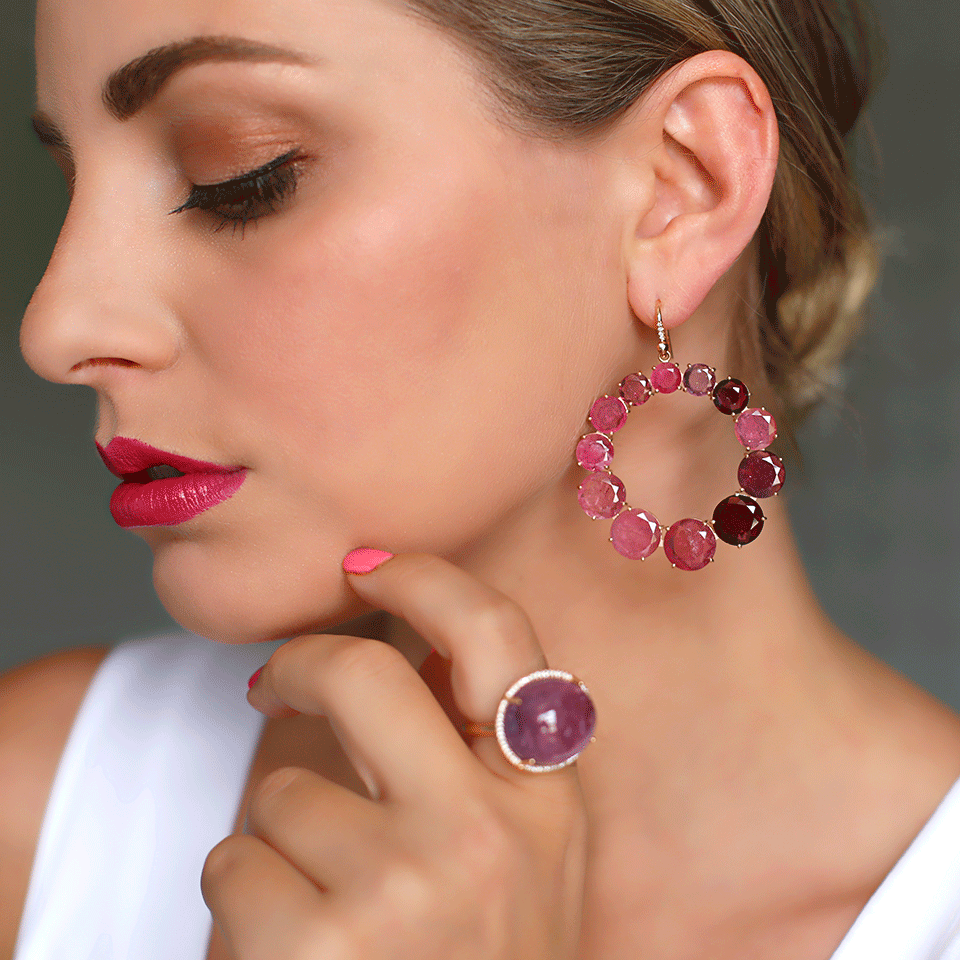 IRENE NEUWIRTH JEWELRY-Pink Tourmaline Front Hoop Earrings-ROSE GOLD