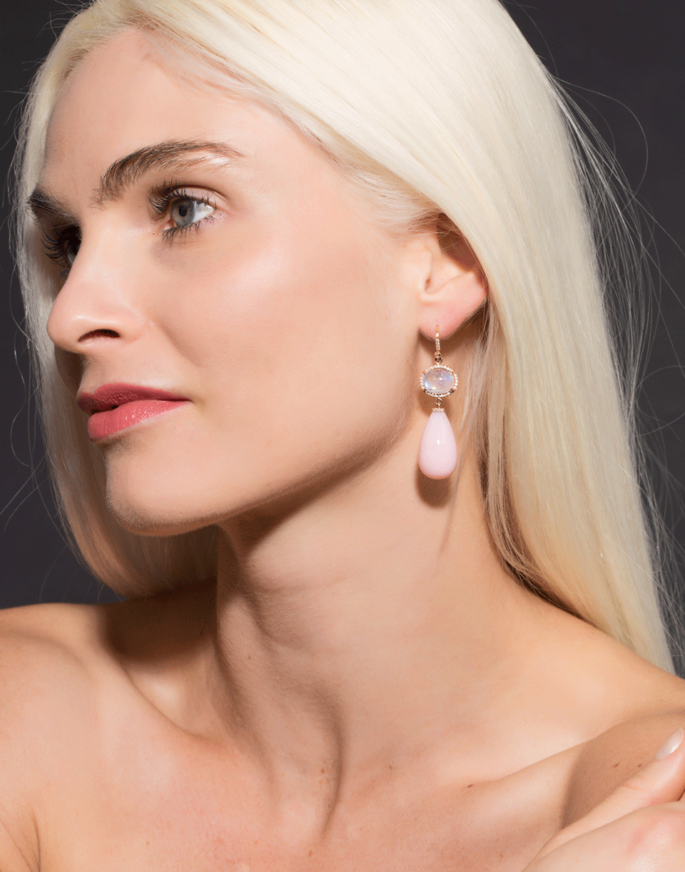 IRENE NEUWIRTH JEWELRY-Rainbow Moonstone And Pink Opal Drop Earrings-ROSE GOLD