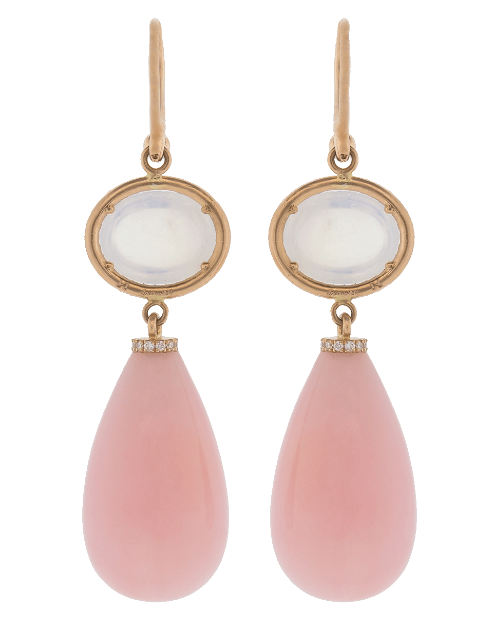 IRENE NEUWIRTH JEWELRY-Rainbow Moonstone And Pink Opal Drop Earrings-ROSE GOLD