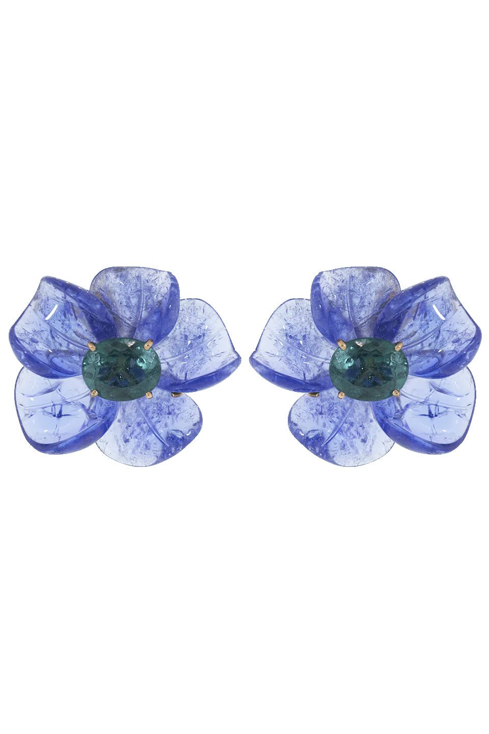 IRENE NEUWIRTH JEWELRY-Tanzanite and Green Tourmaline Carved Flower Earrings-ROSE GOLD