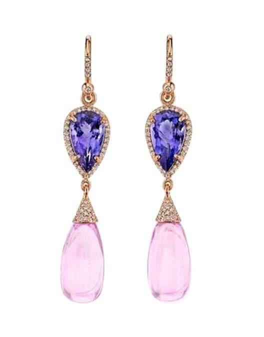 IRENE NEUWIRTH JEWELRY-Tanzanite and Kunzite Drop Earrings-ROSE GOLD