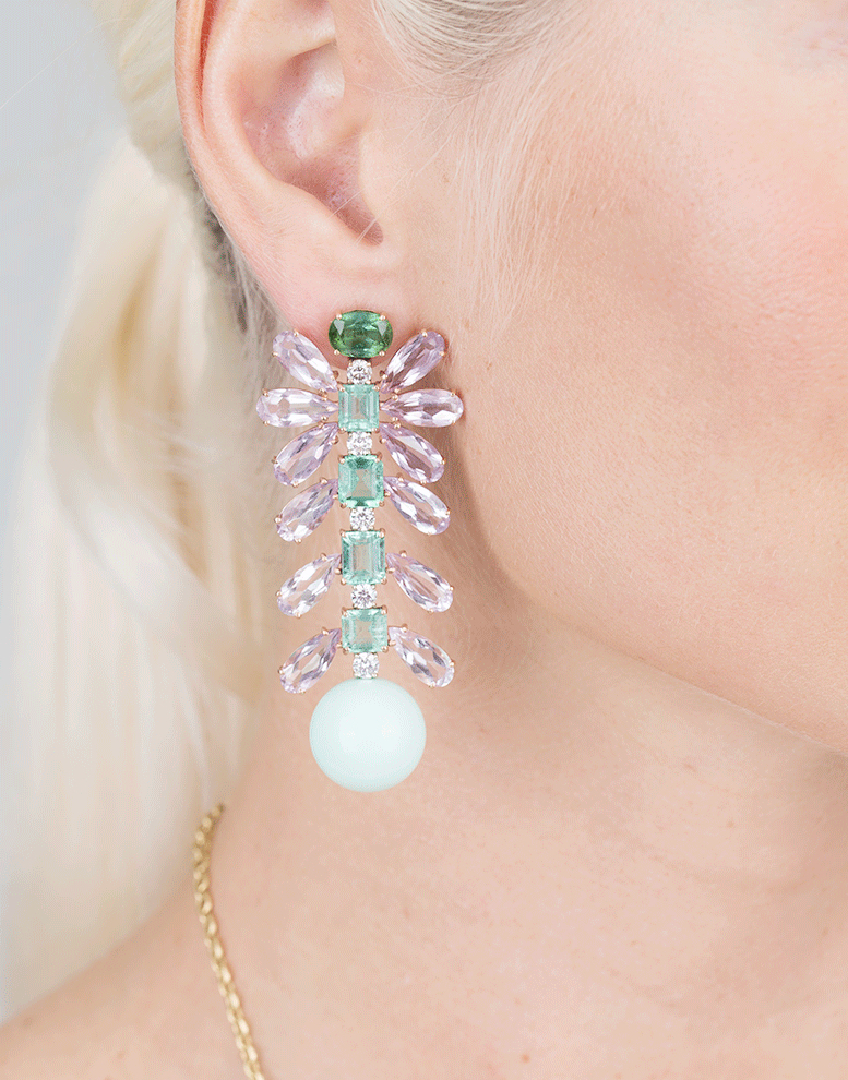 IRENE NEUWIRTH JEWELRY-Tourmaline And Emerald Earrings-ROSE GOLD