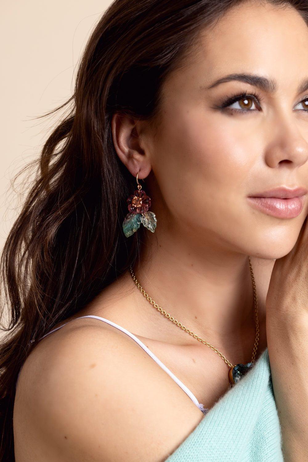 IRENE NEUWIRTH JEWELRY-Tourmaline Flower Leaf Earrings-ROSE GOLD