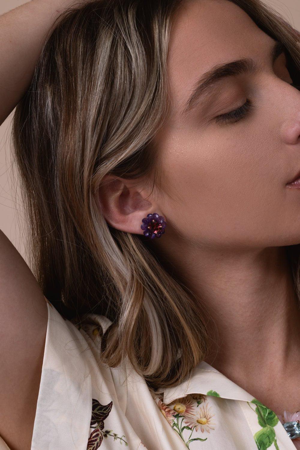 IRENE NEUWIRTH JEWELRY-Tropical Flower Stud Earrings-ROSE GOLD