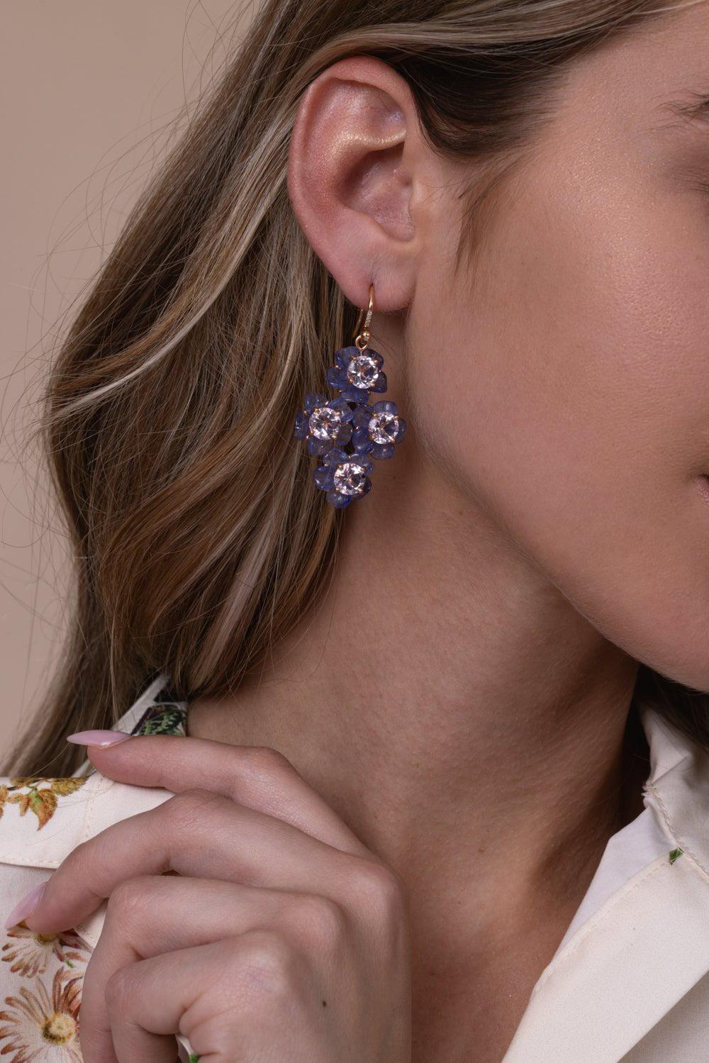 IRENE NEUWIRTH JEWELRY-Tropical Flower Tanzanite Drop Earrings-ROSE GOLD