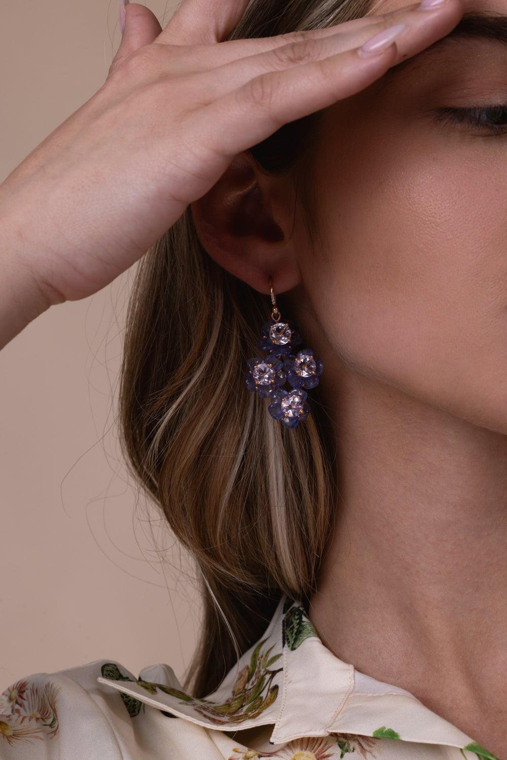  IRENE NEUWIRTH JEWELRY-Tropical Flower Tanzanite Drop Earrings-ROSE GOLD 