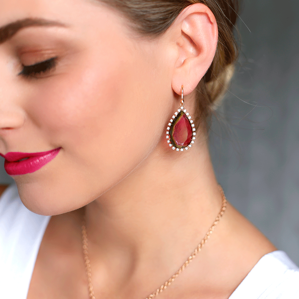 IRENE NEUWIRTH JEWELRY-Watermelon Tourmaline And Diamond Earrings-ROSE GOLD