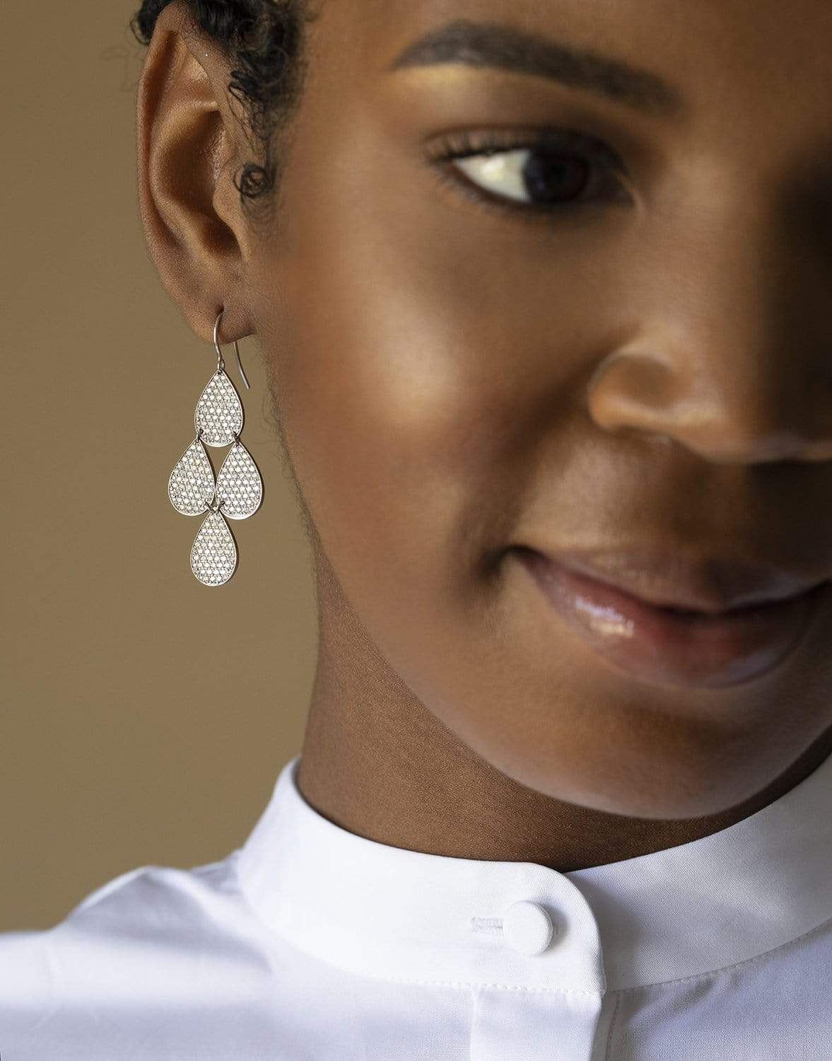 IRENE NEUWIRTH JEWELRY-Pave Diamond Four-Drop Chandelier Earrings-WHITE GOLD