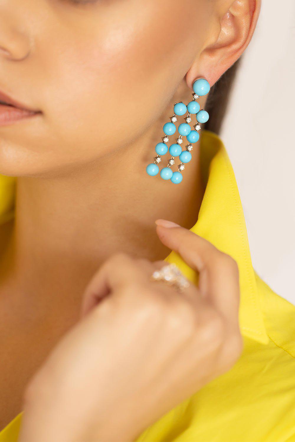 IRENE NEUWIRTH JEWELRY-Turquoise Gumball Fringe Earrings-WHITE GOLD