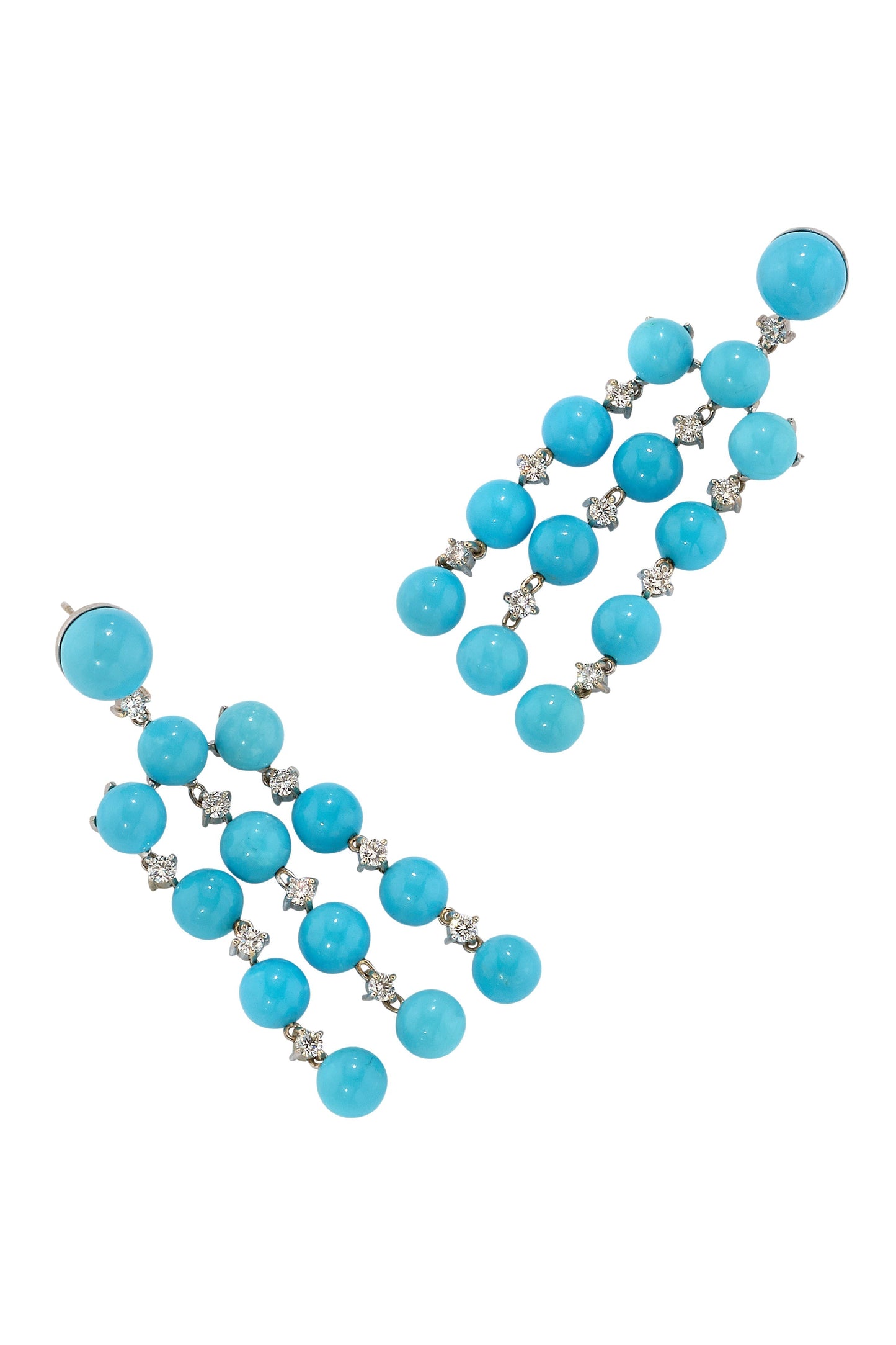 IRENE NEUWIRTH JEWELRY-Turquoise Gumball Fringe Earrings-WHITE GOLD