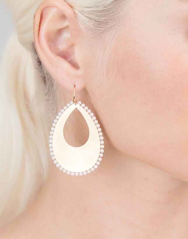 IRENE NEUWIRTH JEWELRY-Akoya Pearl And Pear Shaped Gold Earrings-YELLOW GOLD