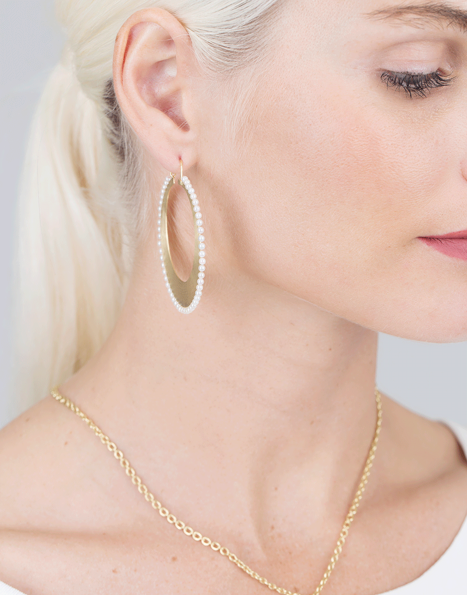 IRENE NEUWIRTH JEWELRY-Akoya Pearl Hoops-YELLOW GOLD
