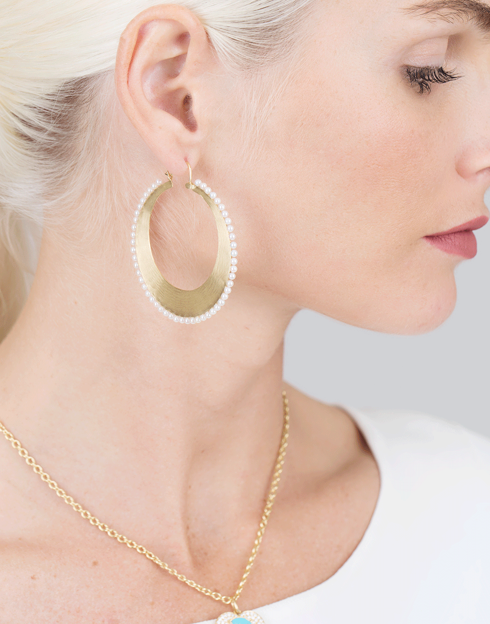 IRENE NEUWIRTH JEWELRY-Akoya Pearl Hoops-YELLOW GOLD