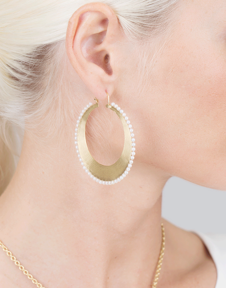 IRENE NEUWIRTH JEWELRY-Akoya Pearl Hoops-YELLOW GOLD
