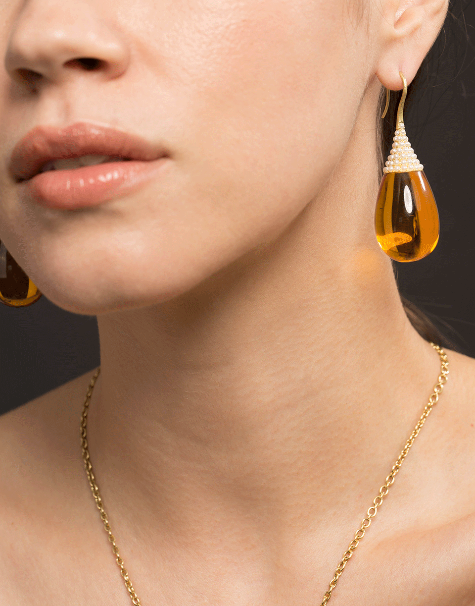 IRENE NEUWIRTH JEWELRY-Akyoa Pearls on Amber Teardrop Earrings-YELLOW GOLD