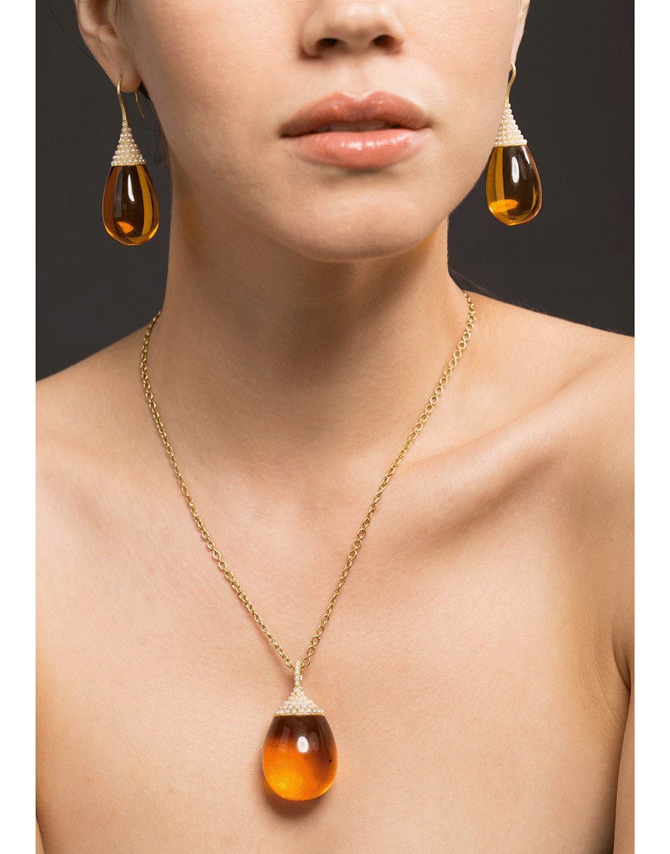 IRENE NEUWIRTH JEWELRY-Akyoa Pearls on Amber Teardrop Earrings-YELLOW GOLD