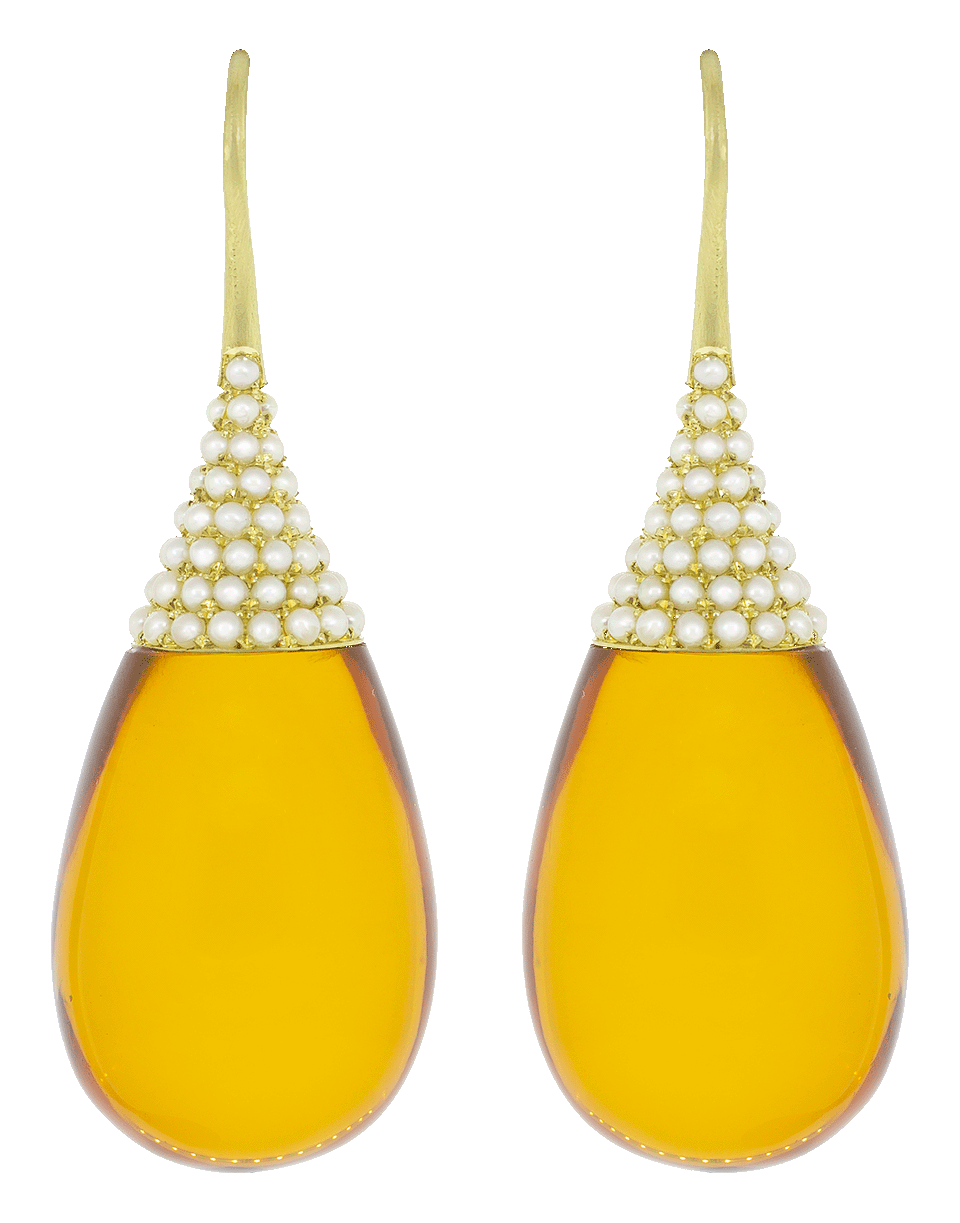 IRENE NEUWIRTH JEWELRY-Akyoa Pearls on Amber Teardrop Earrings-YELLOW GOLD