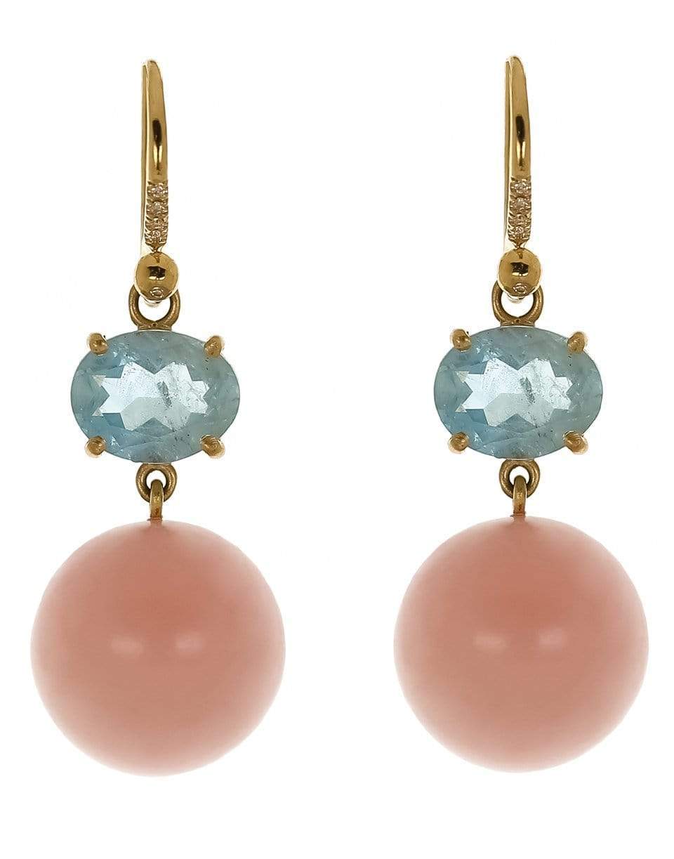 IRENE NEUWIRTH JEWELRY-Aquamarine and Pink Opal Drop Earrings-YELLOW GOLD
