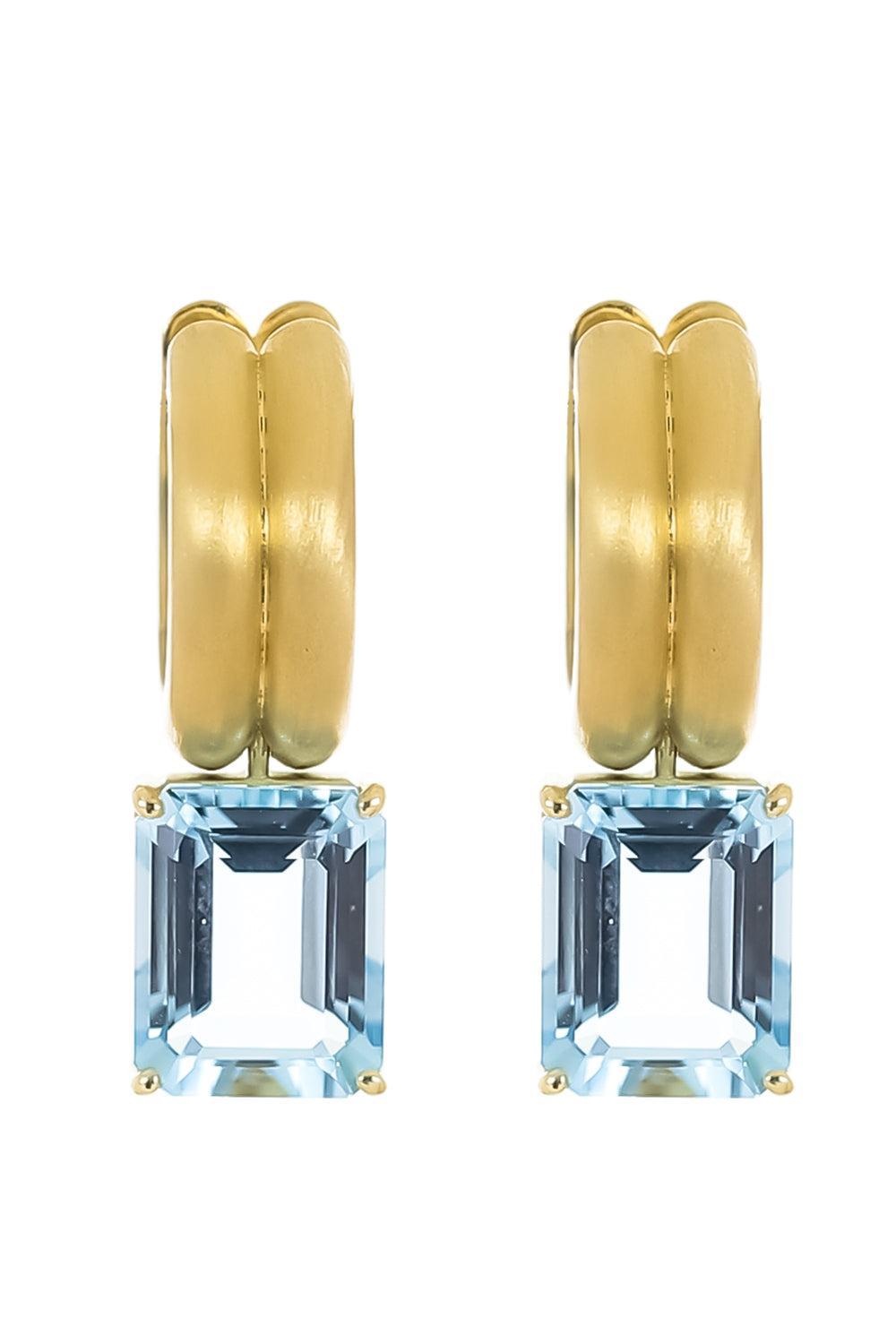 Aquamarine Heroic Double Huggie Earrings-YELLOW GOLD-JEWELRYFINE JEWELEARRING-IRENE NEUWIRTH JEWELRY
