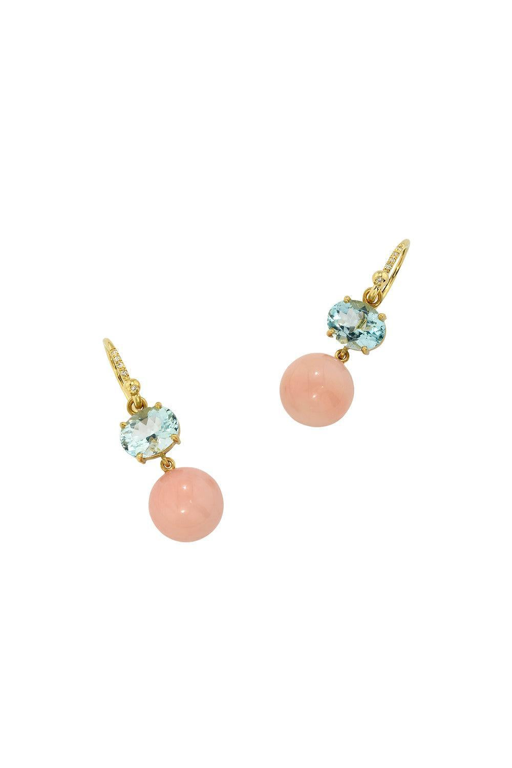 Aquamarine Pink Opal Gumball Earrings-YELLOW GOLD-JEWELRYFINE JEWELEARRING-IRENE NEUWIRTH JEWELRY