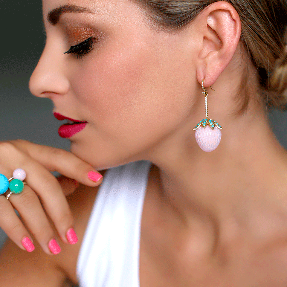 IRENE NEUWIRTH JEWELRY-Carved Pink Opal Strawberry Earrings-YELLOW GOLD