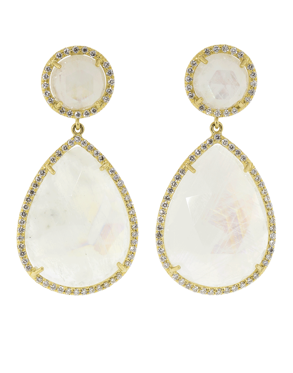 IRENE NEUWIRTH JEWELRY-Double Drop Rose Cut Rainbow Moonstone Earrings-YELLOW GOLD