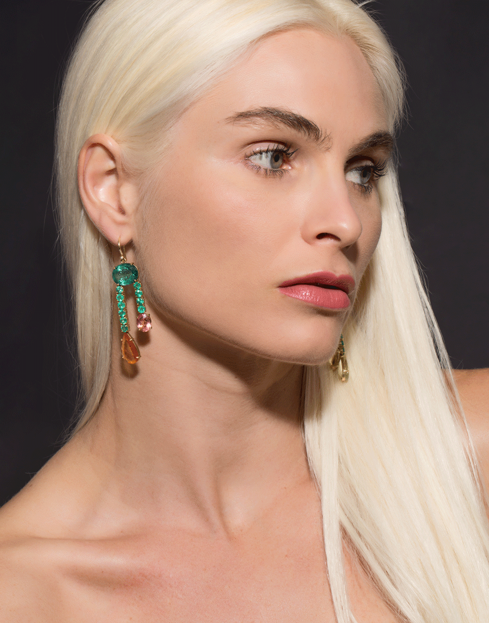IRENE NEUWIRTH JEWELRY-Emerald & Fire Opal Earrings-YELLOW GOLD