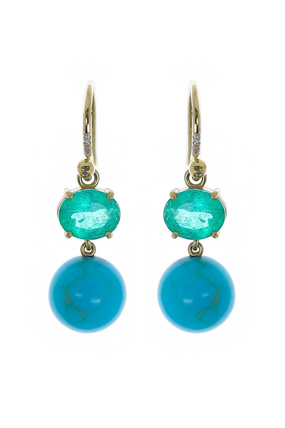 Emerald Turquoise Gumball Diamond Earrings-YELLOW GOLD-JEWELRYFINE JEWELEARRING-IRENE NEUWIRTH JEWELRY